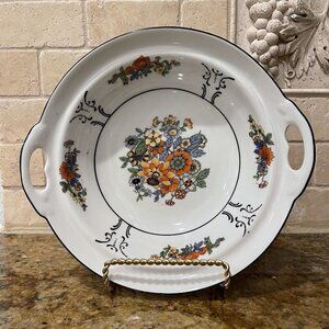 Celebrate Serving Bowl‎ German Multicolor Flowers Side Handles Stamped 8.25"